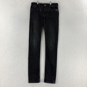 Maje Jeans Womens Medium Black Denim Leather Detail Slim Leg Mid-Rise Casual